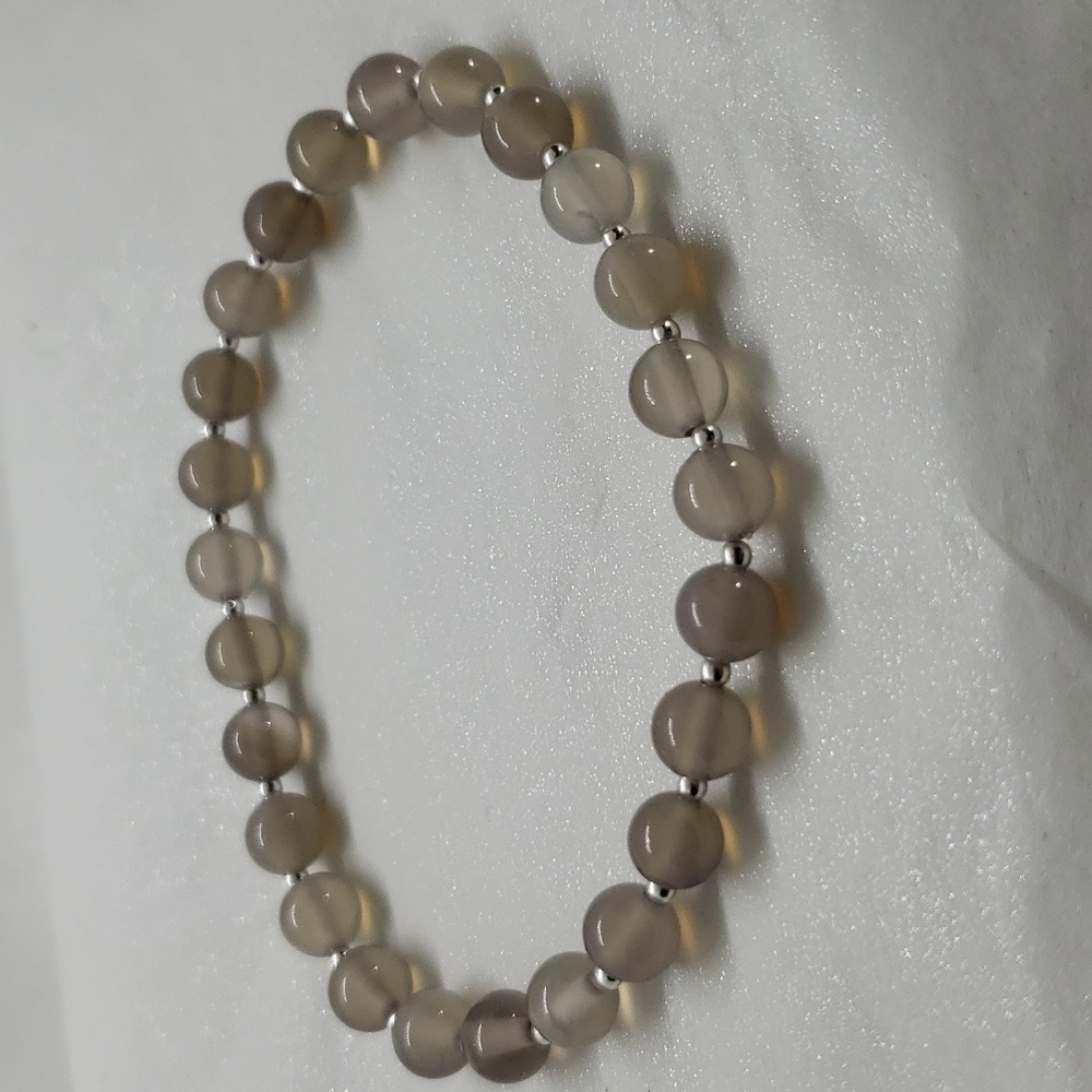 Agate and 925 Bead Stretch Bracelet